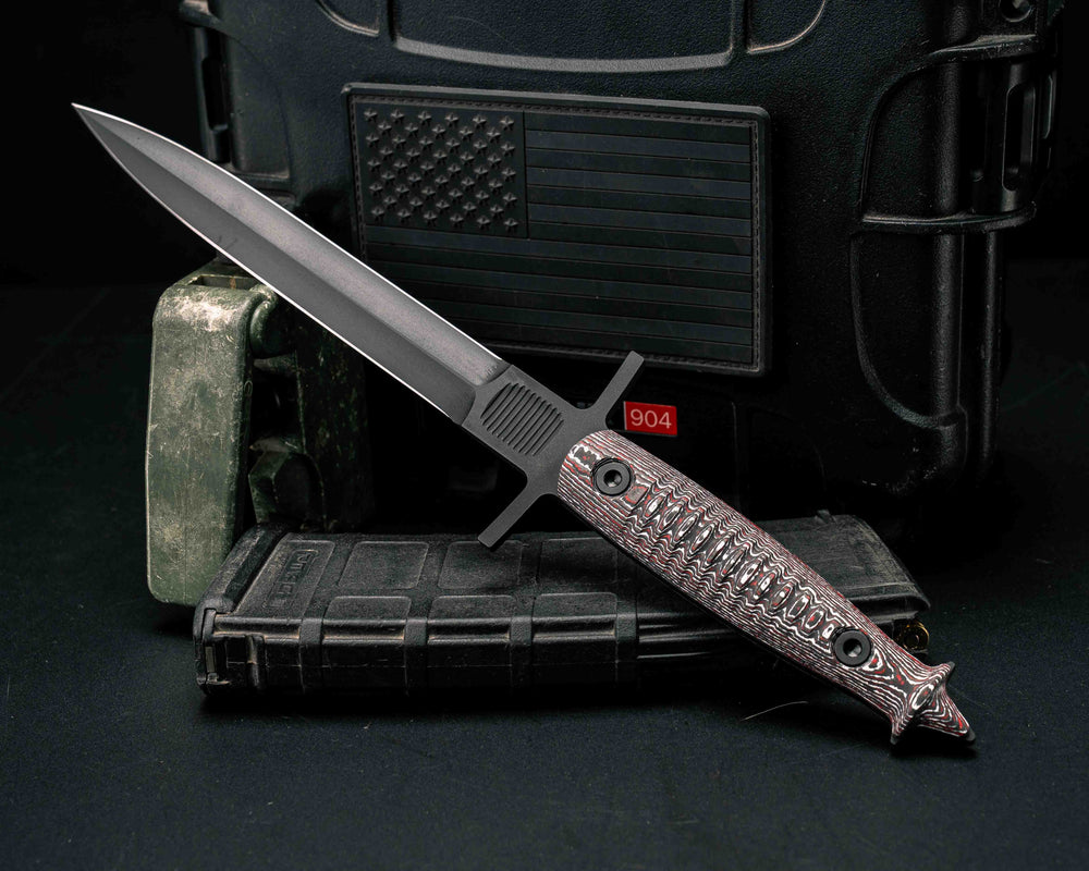 V-42 Dagger - Snow Fire Carbon Fiber, Armor Black Cerakote, Allen Bolts, Textured Grip
