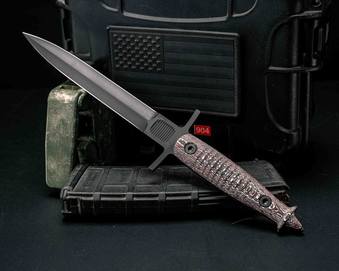 V-42 Dagger - Snow Fire Carbon Fiber, Armor Black Cerakote, Allen Bolts, Textured Grip