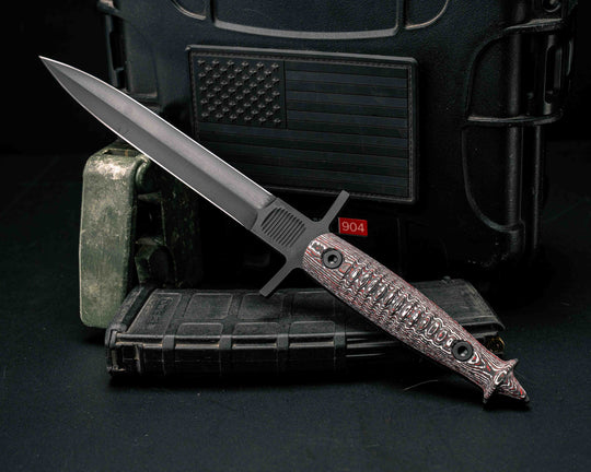 V-42 Dagger - Snow Fire Carbon Fiber, Armor Black Cerakote, Allen Bolts, Textured Grip