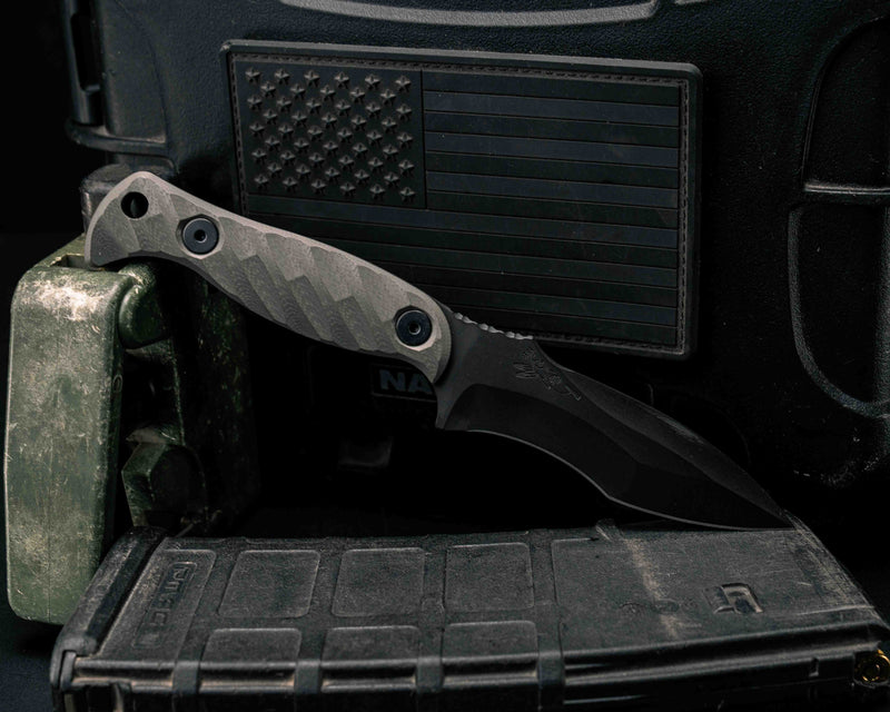Extremis MK1 - Grey G10, Armor Black Cerakote, Allen Bolts, Hollow Lanyard Hole, Textured Grip