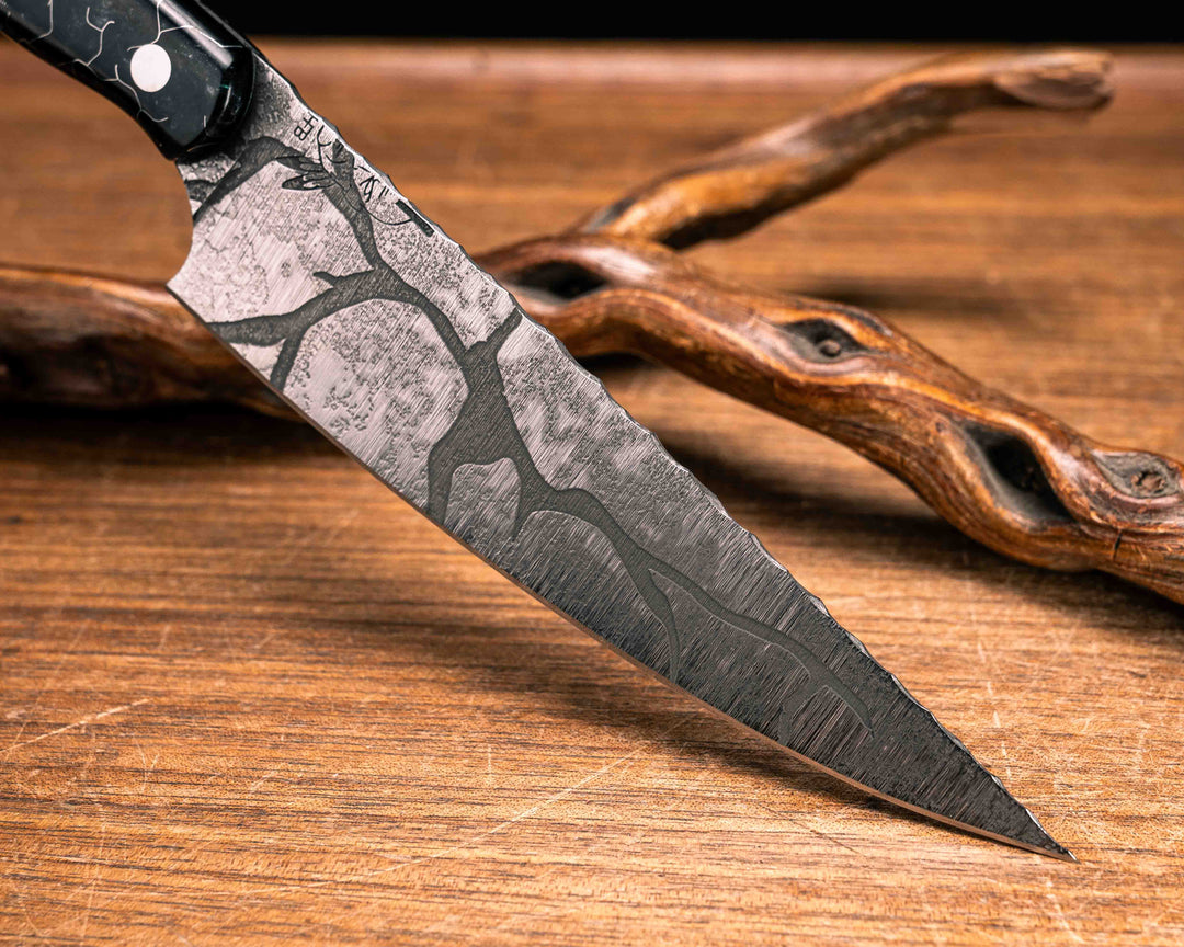 Chef Set- Tru-LaRue Black Black Lightning Pearl Resin, Desert Ironwood, Silver Pins, Smooth Grip