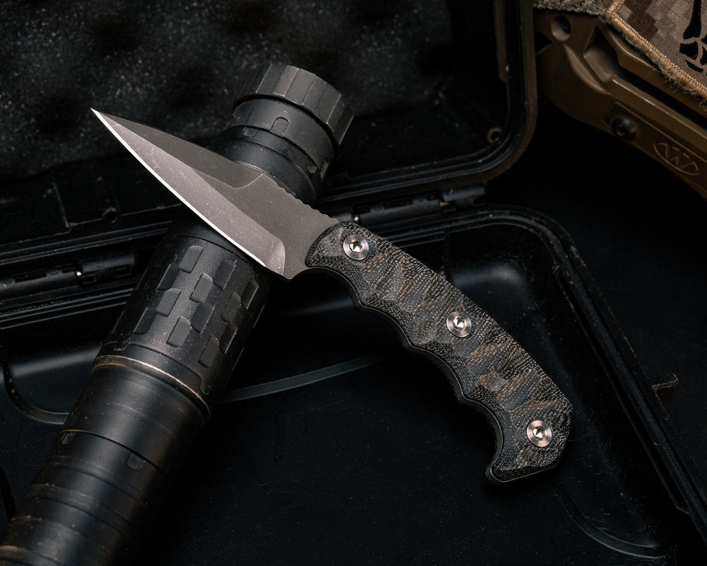 3" HUMINT- Black Canvas Micarta, Ti Allen Bolts, Textured Grip