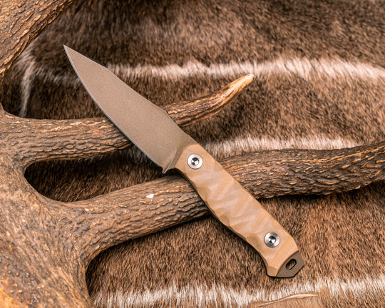 Field Knife Jr- Ghost/Coyote G10, Midnight Bronze Cerakote, Ti Allen Bolts, Textured Grip