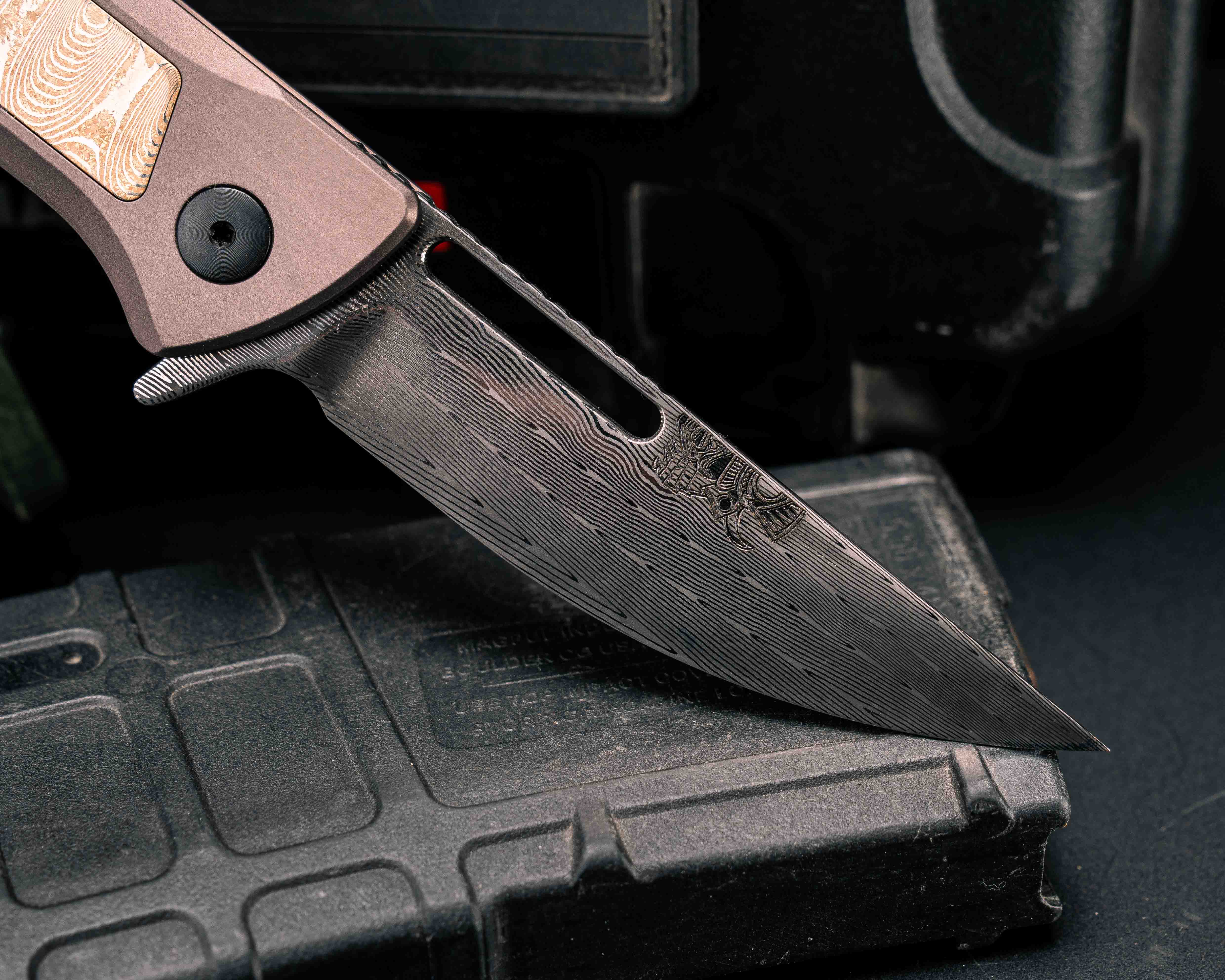 Custom Kwaiken Folder- Vegas Forge Herringbone Damascus- Vegas