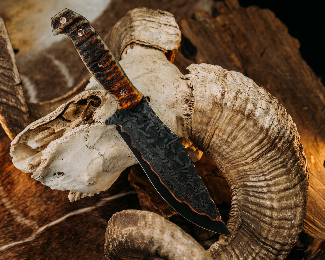 American Bowie Jr.- Baker Forge GoMai CuShim- Raindrop (CoreLine)- Ram's Horn, Copper Patriot Mosaic Pins, Copper Lanyard Pin, Textured Grip