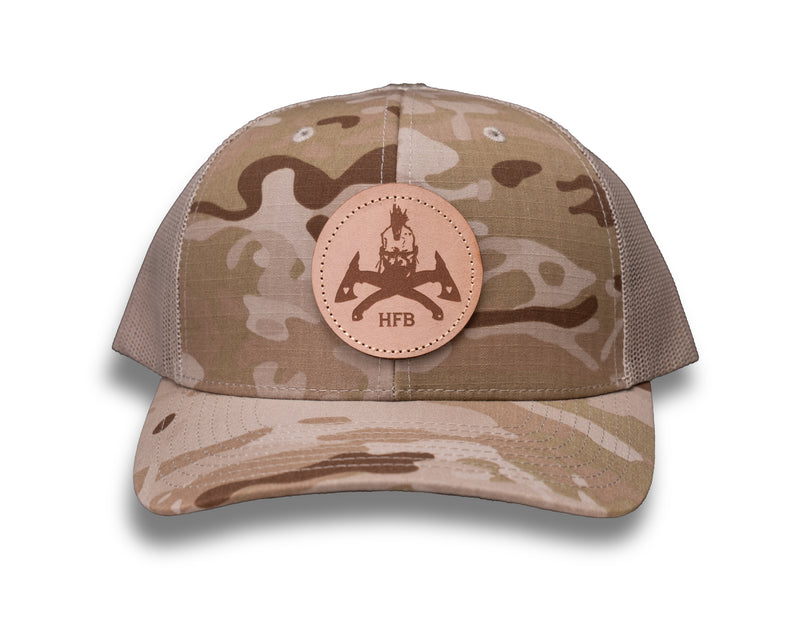 Scalper Leather Patch - Multicam Camo Trucker Cap w/ Tan Mesh