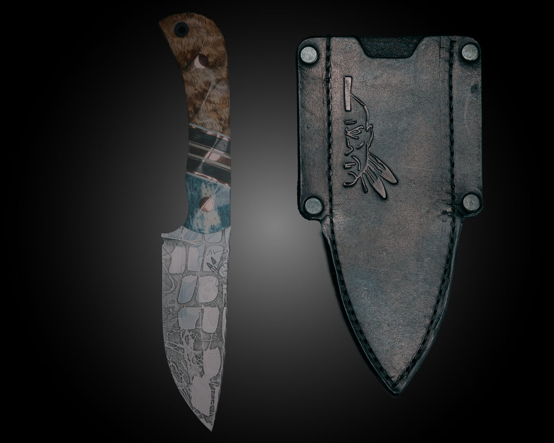 (Leather sheath) For Crow jr, Cav jr, Disaster jr,  fits 6"-8"overall length, 3"-4" blade - BLACK