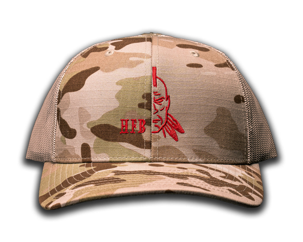 Woodland Camo Red HFB Logo Hat – Half Face Blades