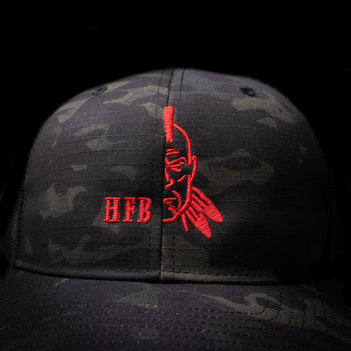 Multicam Black red HFB logo, mesh snap back